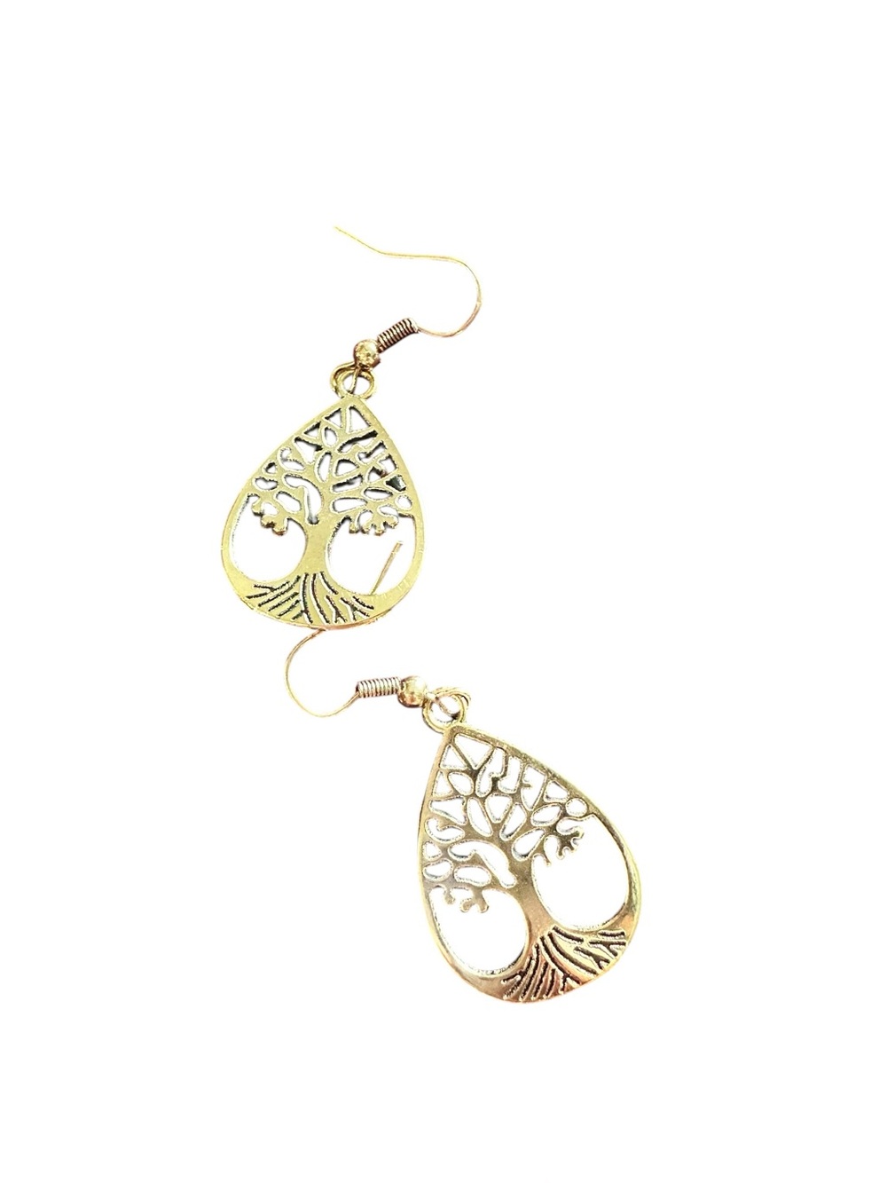 Boho Gold Tree Teardrop Shaped Drop Earrings